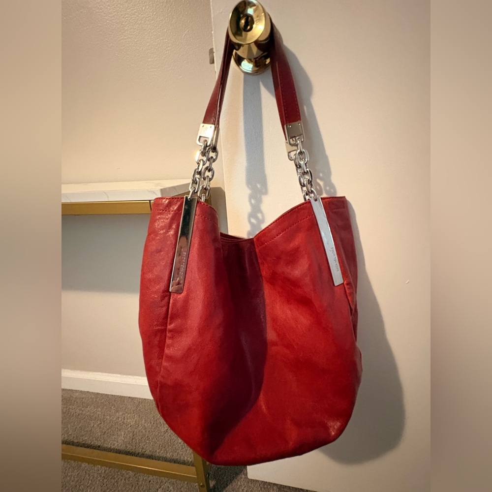 Michael Kors Red Leather Shoulder Hobo with Chain Handles